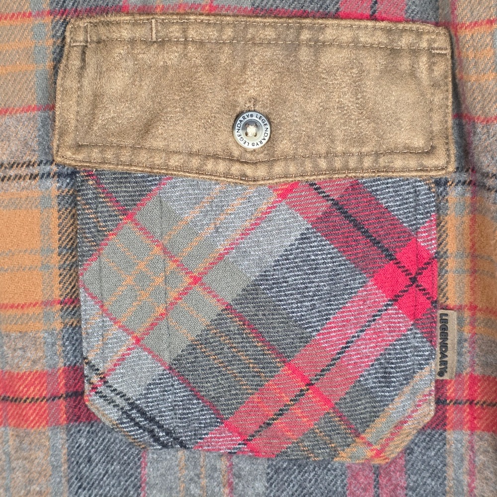 Legendary Whitetails Mens Flannel Button Up Shirt Small Plaid Suede Elbow Patch - Picture 5 of 15